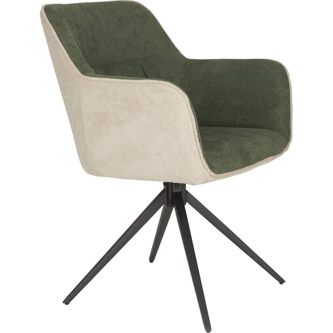 Housecraft Living Daley Eetkamerstoelen Armleuning Beige/Groen - Set van 2