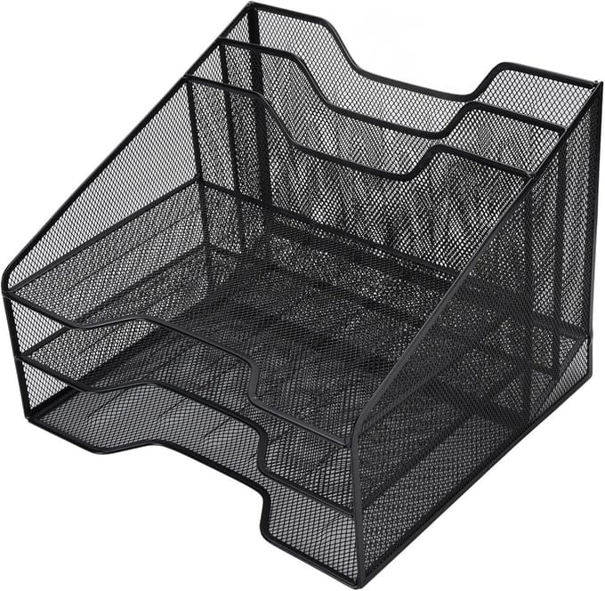 Papier Lade - Documentenhouder - Bureau Organisatie - Drie Laags Ontwerp - 33x32x27cm - Zwart