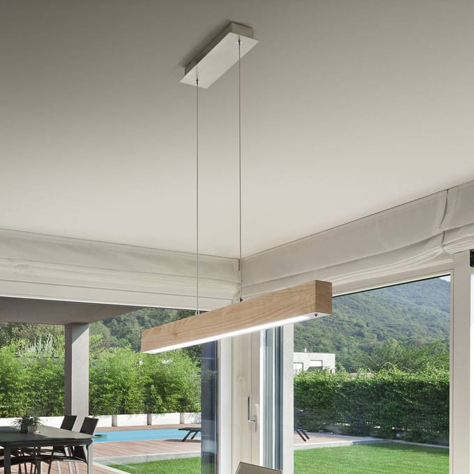 Fabas Luce Badia hanglamp, touchdimmer, eikenhout, lengte 110 cm