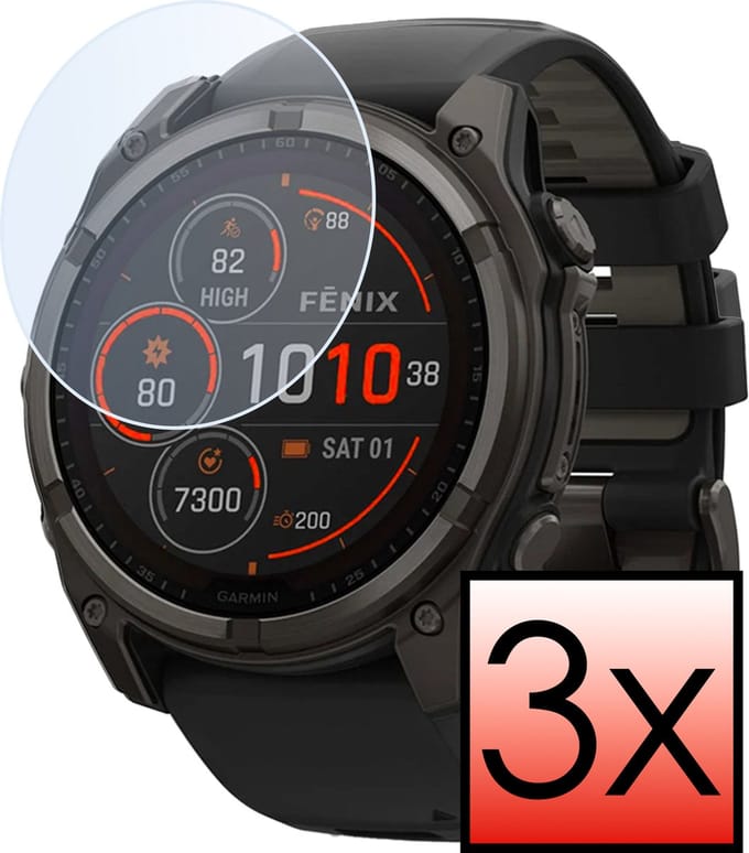 Screenprotector Geschikt voor Garmin Fenix 8 (47 mm) Screenprotector Tempered Glass Gehard Glas - 3 PACK