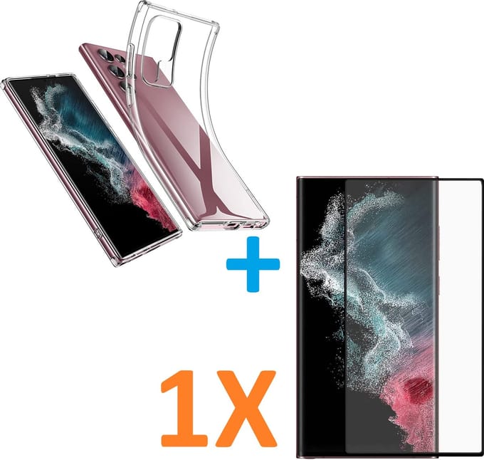Silicone hoesje transparant met 1 Pack Tempered glas Screen Protector Geschikt voor: Samsung Galaxy S22 Ultra