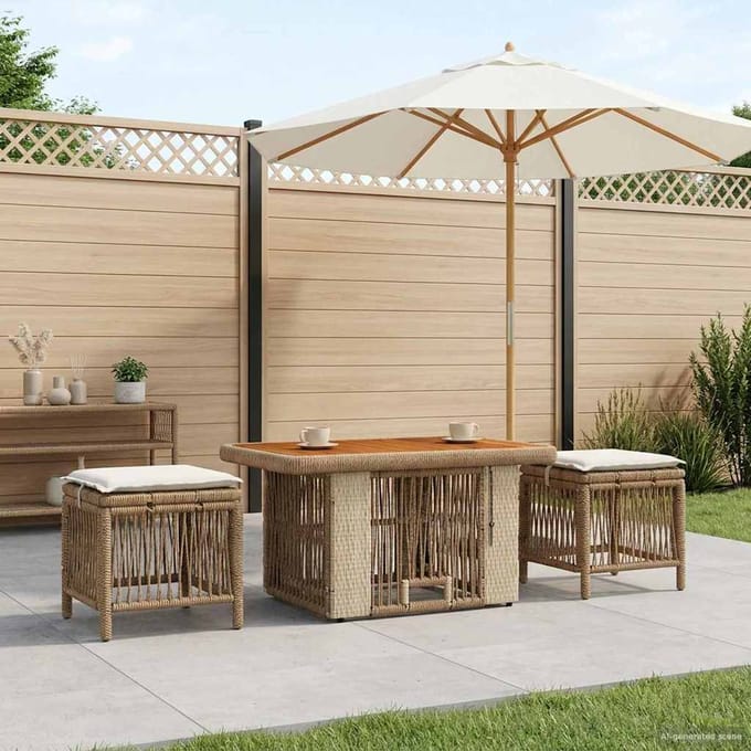 vidaXL - Tuin - Eettafel - Set - 3 - st - Beige - en - Crème - poly - rattan