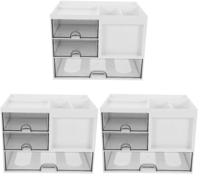 Bureau Organizer - Opbergbak - Bureau Opruimen - Drie Lagen - 3 Stuks - Transparant Zwart