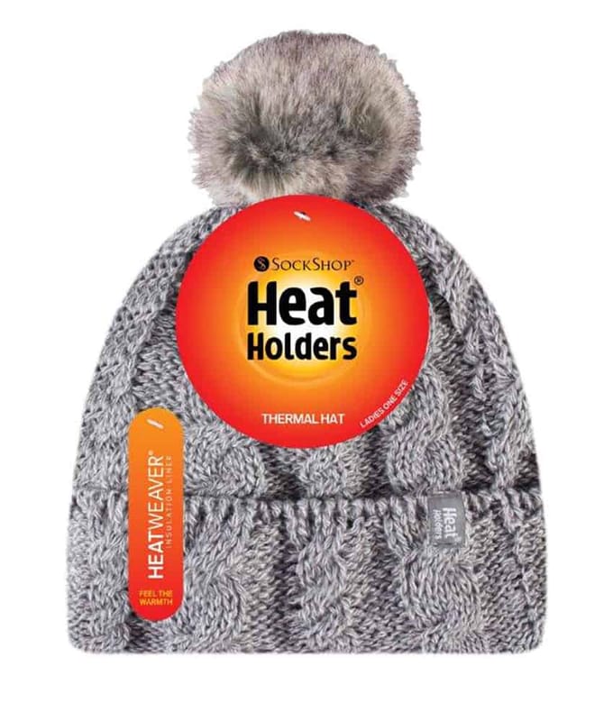 Heat Holders - Thermische pomponhoed voor dames - Lichtgrijs