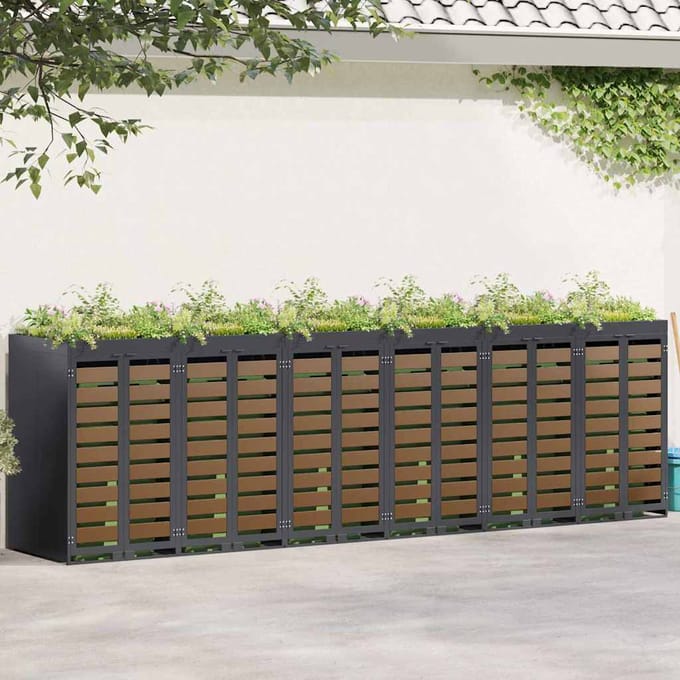 vidaXL - Wheelie - Bin - opslag - voor - 3 - bakken - Staal - Antraciet