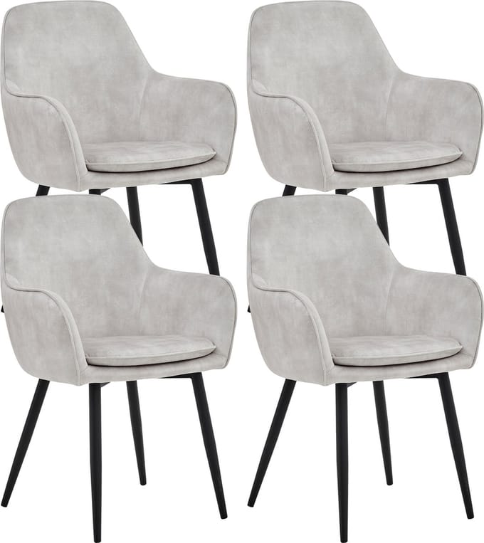 Colenis® - Levan eetkamerstoel - Set Van 4 - Ecru - Adoré Velvet - Industrieel - Met armleuning