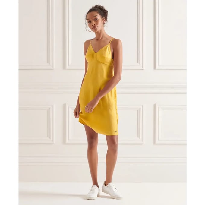 Superdry Cupro Cami Mouwloze Jurk Geel XS Vrouw