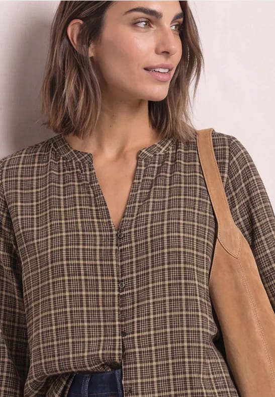 Blouse met 3/4-mouwen, split in de hals en print
