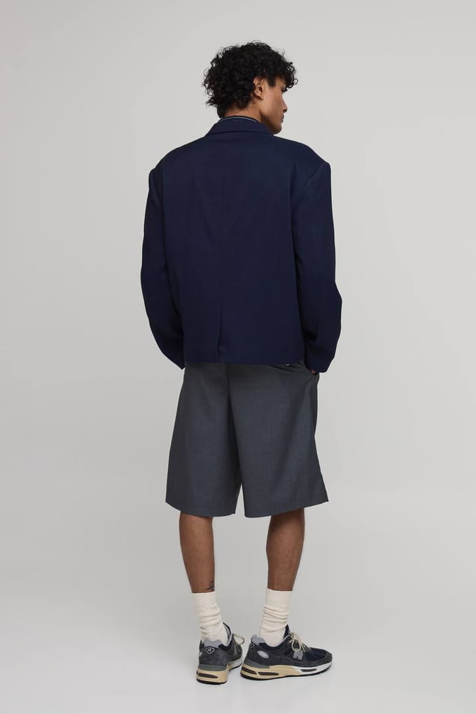 Oversized Blazer Met Visgraat Borduurwerk | Navy | Size 38