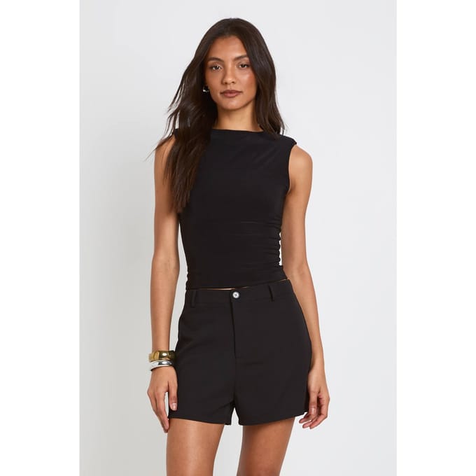 boohoo Dames Lange Getailleerde Mini Short | Zwart | Maat: 40