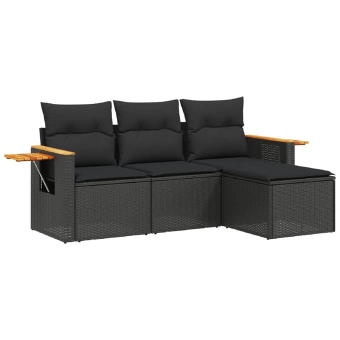 vidaXL - 4-delige - Loungeset - met - kussens - poly - rattan - zwart