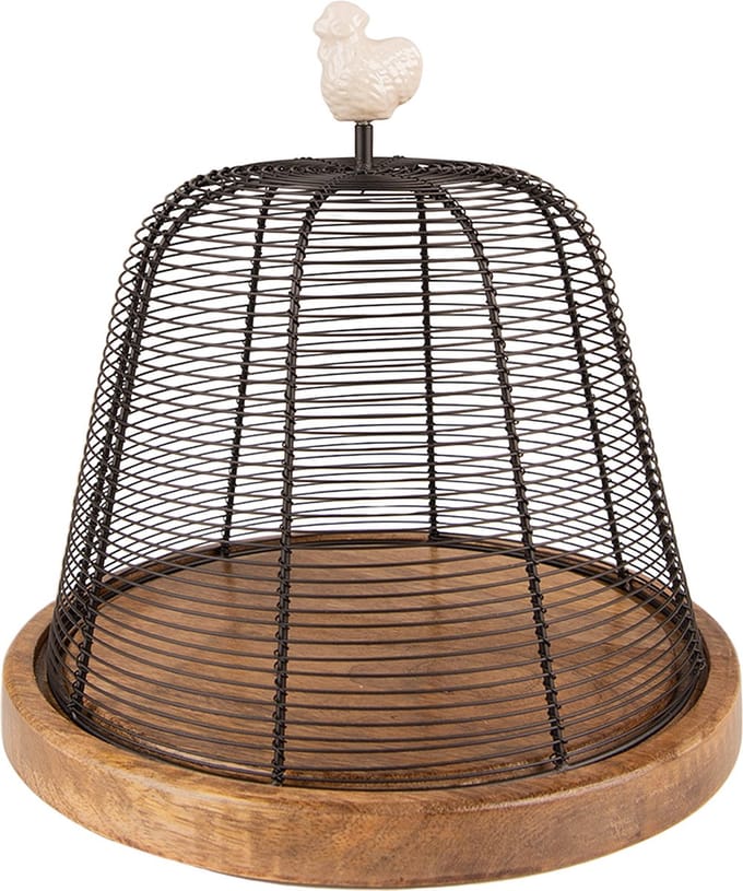Clayre & Eef Foodcover Ø 24x24 cm Bruin Beige Ijzer Hout