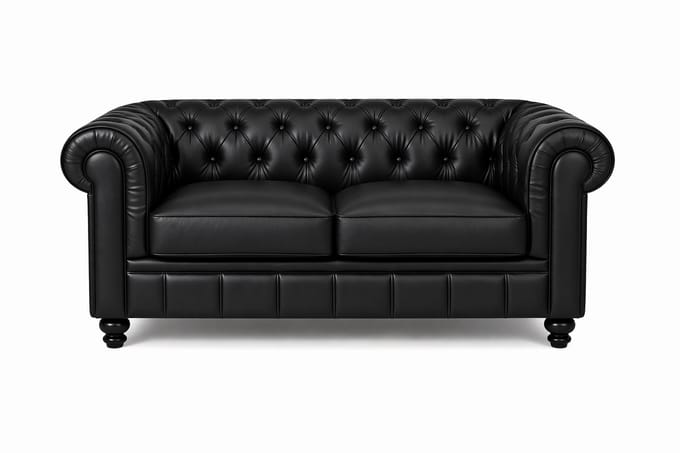 Chesterfield Bank - 2 Zits - Zwart - Leer - Sofa - Chesterfield Bankstel
