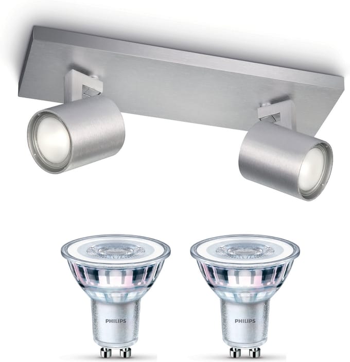 Philips Runner Opbouwspot (Aluminium) - Warmwit Licht - Plafondspot met 2 Lichtpunten - GU10 - Niet Dimbaar