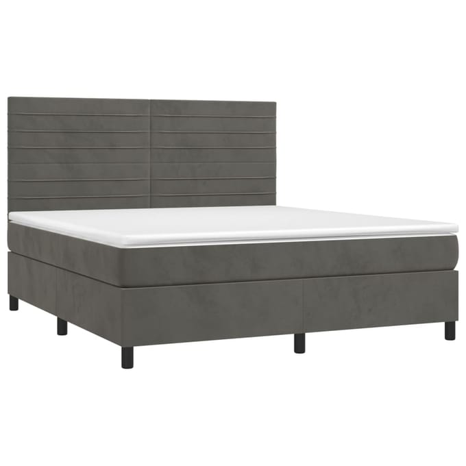 vidaXL - Boxspring - met - matras - en - LED - fluweel - donkergrijs - 160x200 - cm
