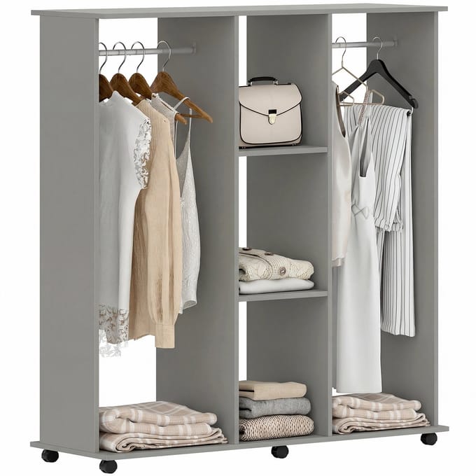HOMCOM-Kledingkast-Spaanplaat-120x40x128cm-Grijs
