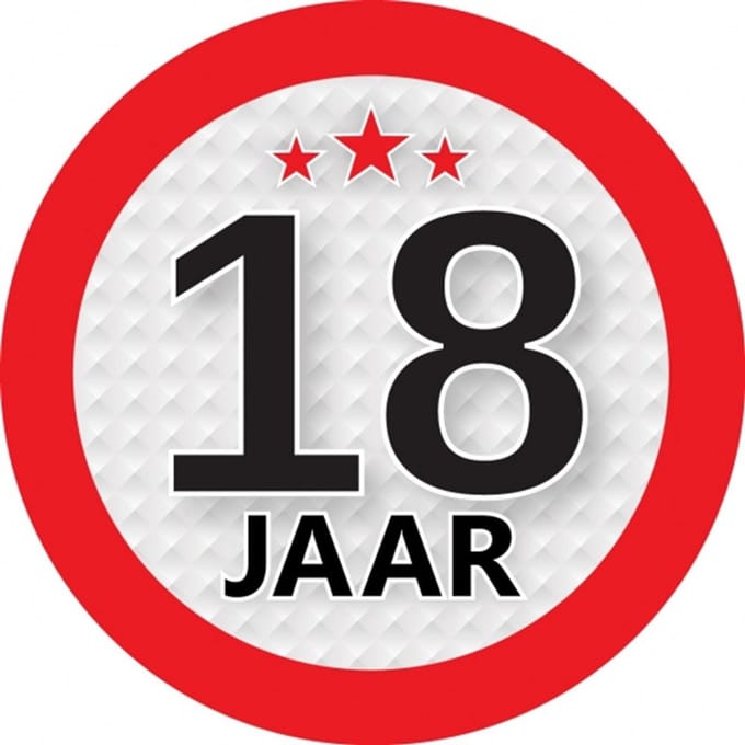 18 jaar leeftijd sticker - rond - Dia 9 cm - 18 jaar verjaardag - jubileum - leeftijd versiering