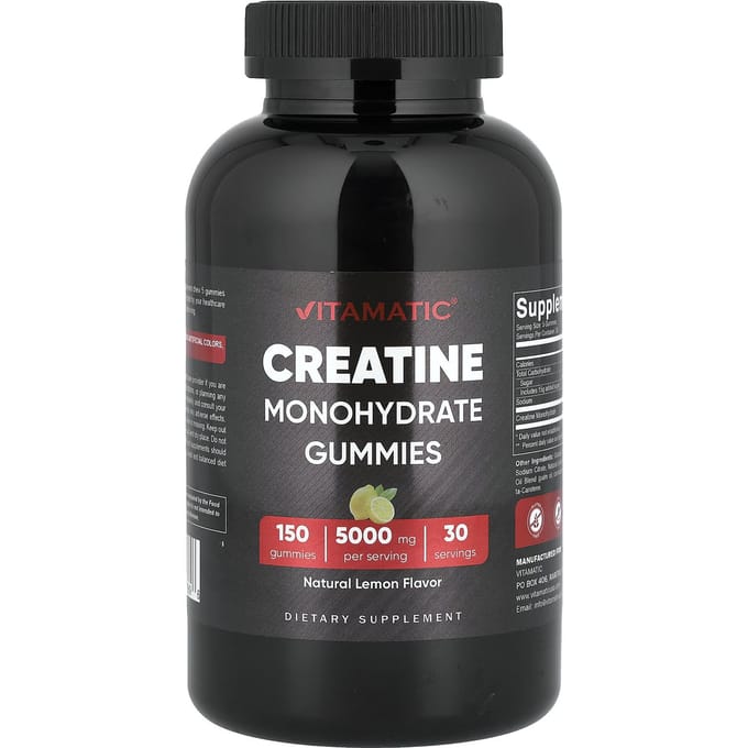 Gommes de Monohydrate de Créatine Vitamatic, Citron, 150 Gommes (1 000 mg par gummie)