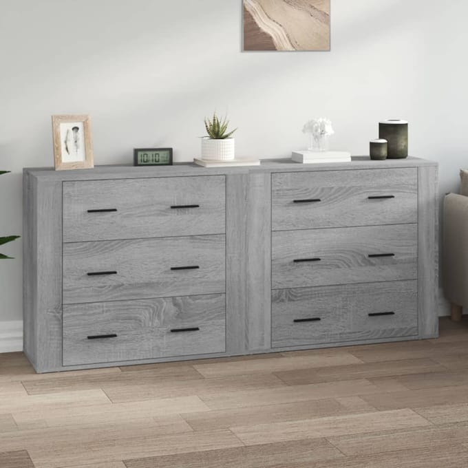 vidaXL - Dressoirs - 2 - st - bewerkt - hout - grijs - sonoma - eikenkleurig