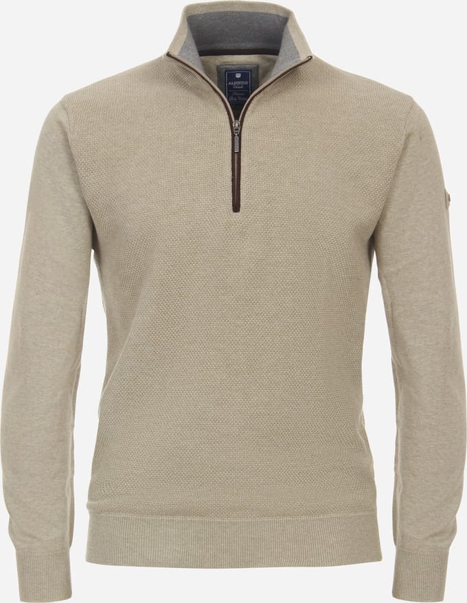 Redmond heren schipperstrui katoen - opstaande kraag - beige (middeldik)