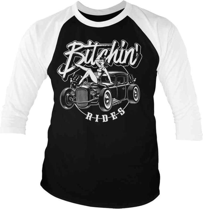 Bitchin' Rides Raglan top -XL- Hot Rod Hot Girls Zwart/Wit