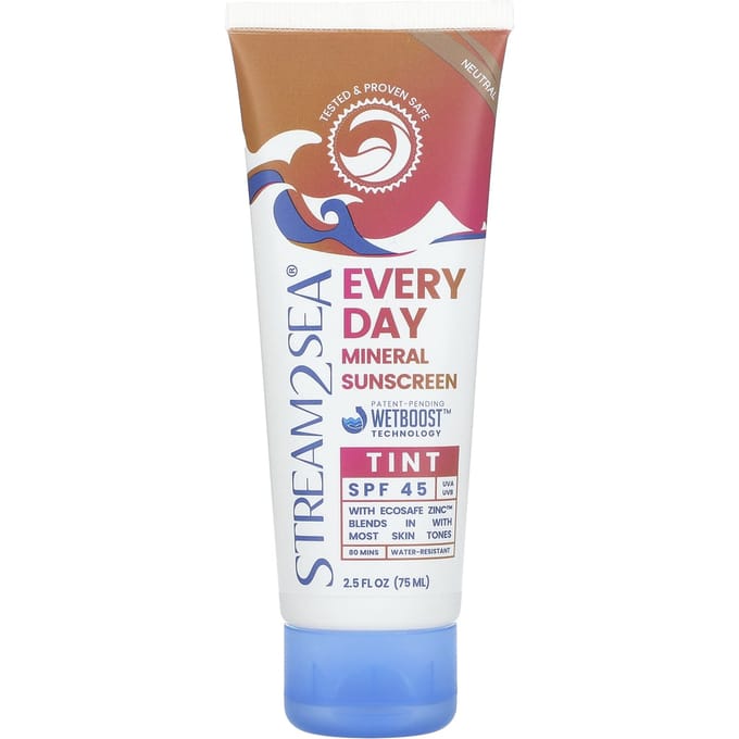 Stream2Sea, Crème solaire minérale teintée quotidienne, FPS 45, neutre, 75 ml (2,5 oz liq.)