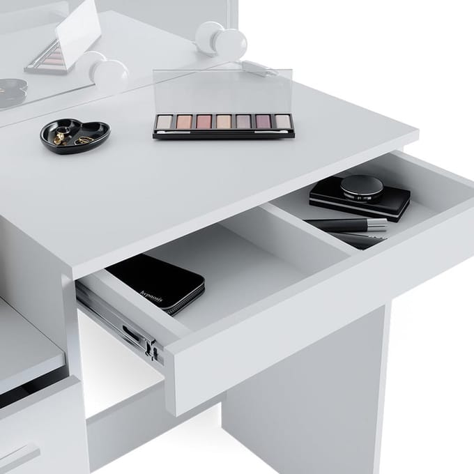 Complete Make-up Tafel Set met Kruk en Hollywood LED Verlichting