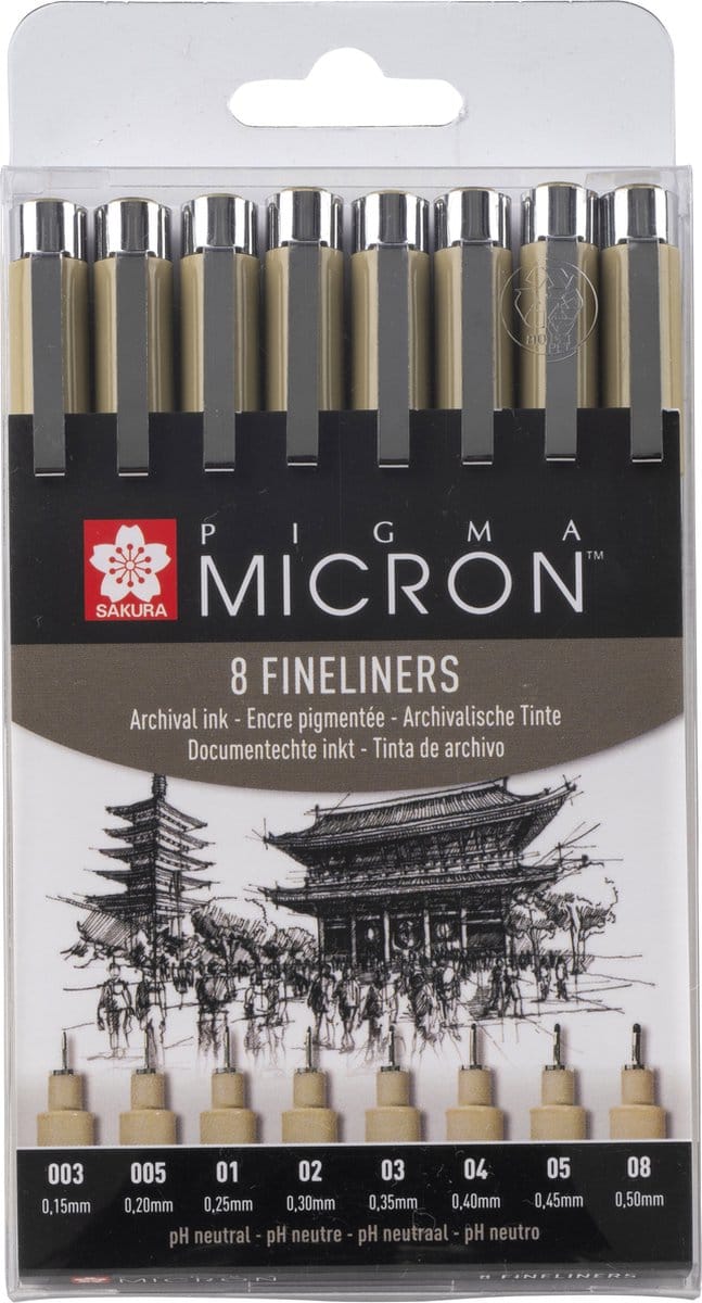 Pigma Micron set 8 fineliners - Incl. Goodie