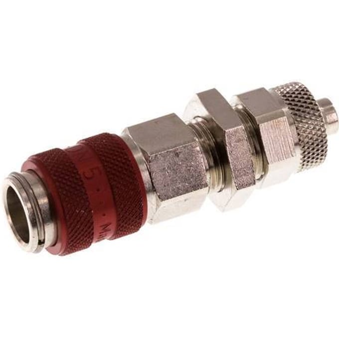 Vernikkeld Messing DN 5 Rood Luchtkoppeling Snelkoppeling 6x8 mm Push-On Schotkoppeling - CLS5-NB-BN-RED-6