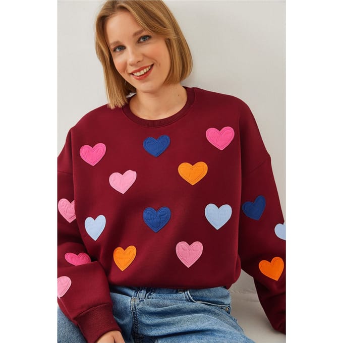 Geborduurd Hartpatroon Crewneck Sweatshirt