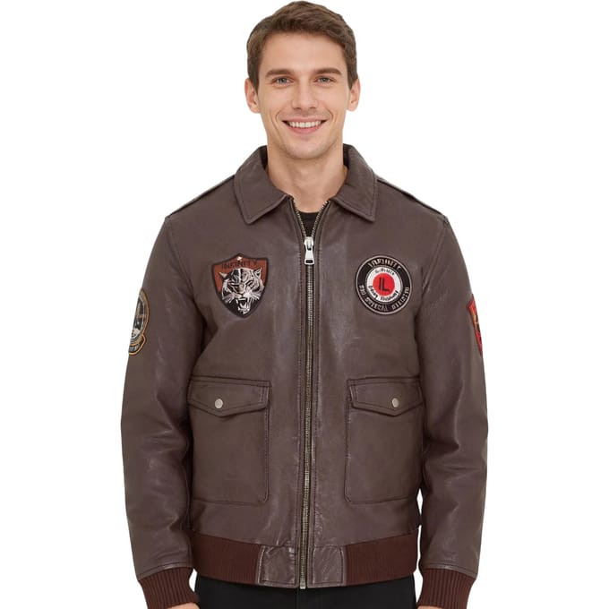 Heren bruin vliegend leren bomberjack G-1 Aviator kraag - Hudson