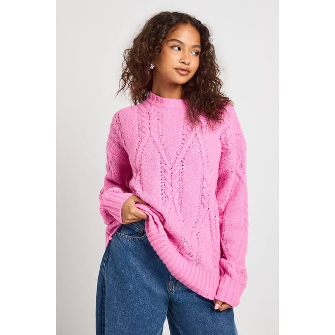 boohoo Dames Superzachte kabelgebreide trui | Pink | Maat: Medium