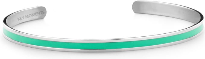 Key Moments 8KM-B00527 Stalen Open Bangle - One-size (60 x 50 x 4 mm) - Zilverkleurig / Mint