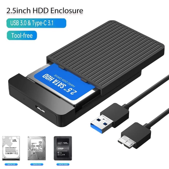 2.5” Inch SSD Behuizing SATA Naar USB 3.1 Mobiele Harde Schijf Behuizing Voor Schijf HDD Type USB-C Behuizing Ondersteunt SSD HDD Capaciteit Max Tot 6TB USB3.0 interface blue