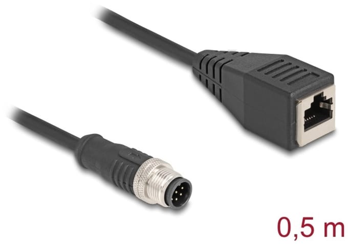 Delock M12 Cable A-coded 8 pin male to RJ45 female PVC 0.5 m