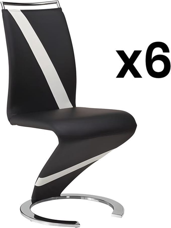Vente-unique Set van 6 stoelen van kunstleer TWIZY - zwart met witte strepen