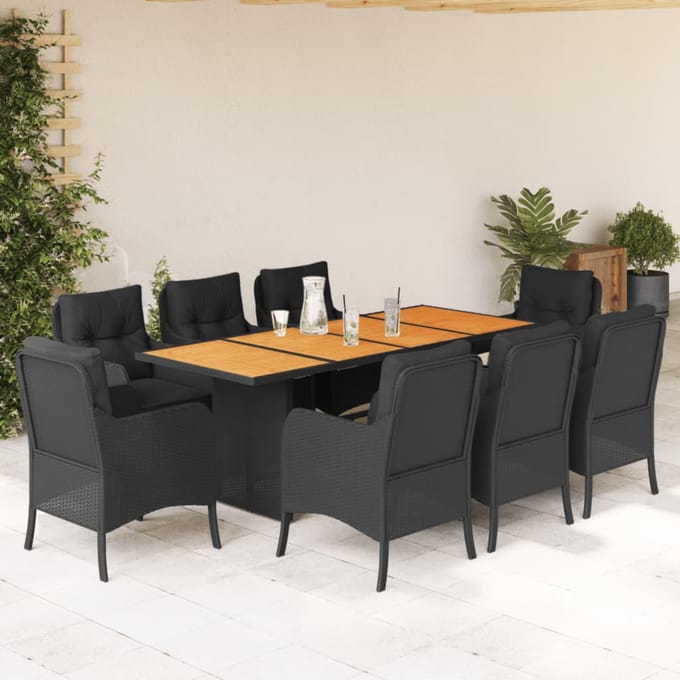 vidaXL - 9-delige - Tuinset - poly - rattan - zwart