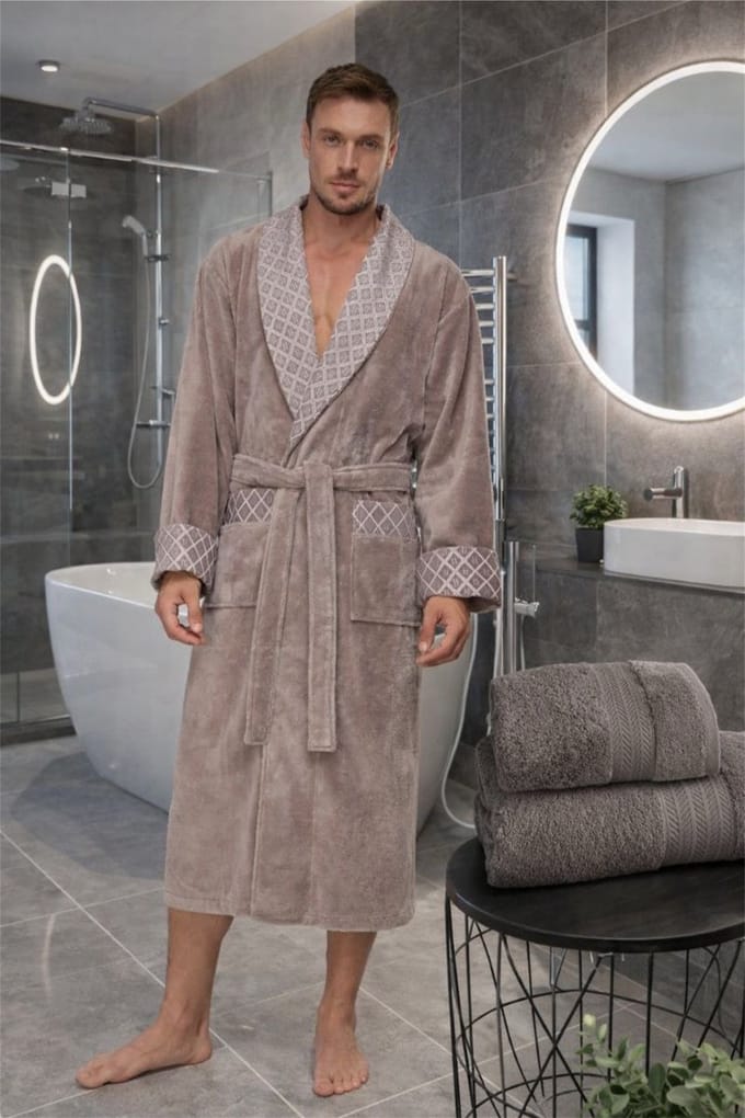 Heren Badjas Damian / Stone/ 4XL