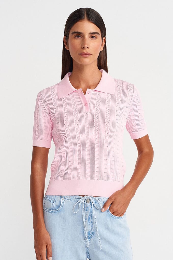 Getextureerde Kant Gebreide Polo Blouse