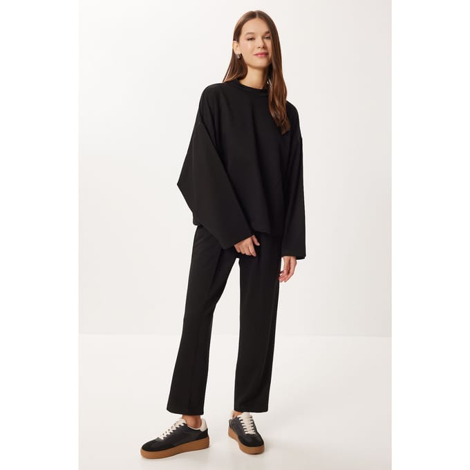 Crew Neck Blouse & Hoge Taille Rechte Pijpen Tweedelige Set