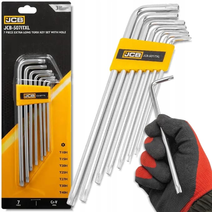JCB - TORX L Sleutelset met Gat - Lange Arm - CrV Staal