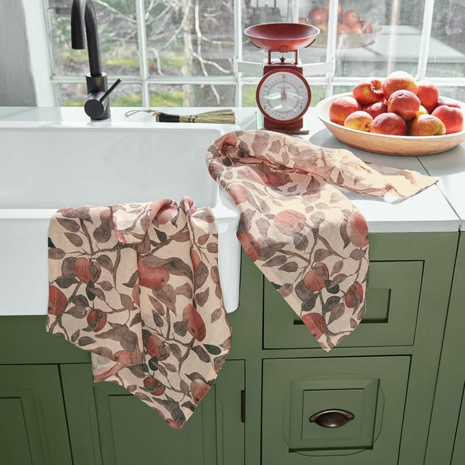 LOBERON Theedoek set van 2 Zaveline roest/crème
