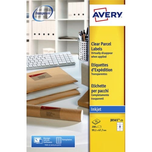 Etiket avery j8565-25 99.1x67.7mm transparant 200 Etiketten