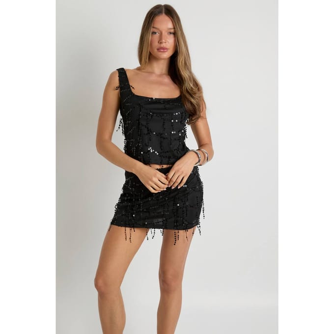 boohoo Dames Pailletten A-lijn Mini Rok | Zwart | Maat: 38