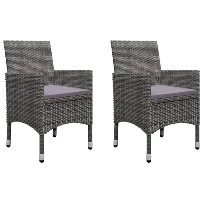 vidaXL - 3-delige - Bistroset - poly - rattan - en - gehard - glas - grijs