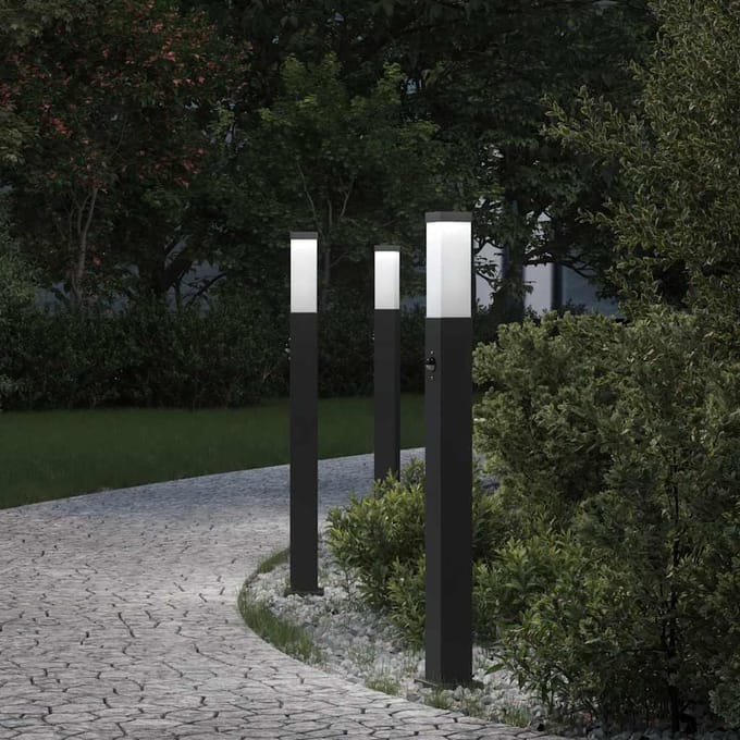 vidaXL Bolderverlichting met sensor 3 stuks 80 cm Zwart IP44