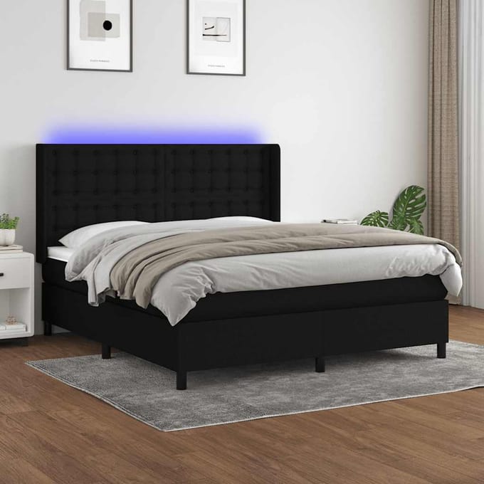 vidaXL - Boxspring - met - matras - en - LED - stof - zwart - 180x200 - cm