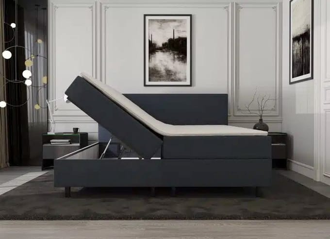 Mörgenn Opbergboxspring SENTO - Boxspring met opbergruimte - Pocketvering - Luxe topper - Inclusief Dekbed en Kussens - Donkerblauw - 90x200