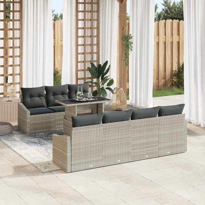 vidaXL - Tuinbank - Set - 8 - st - Lichtgrijs - poly - rattan