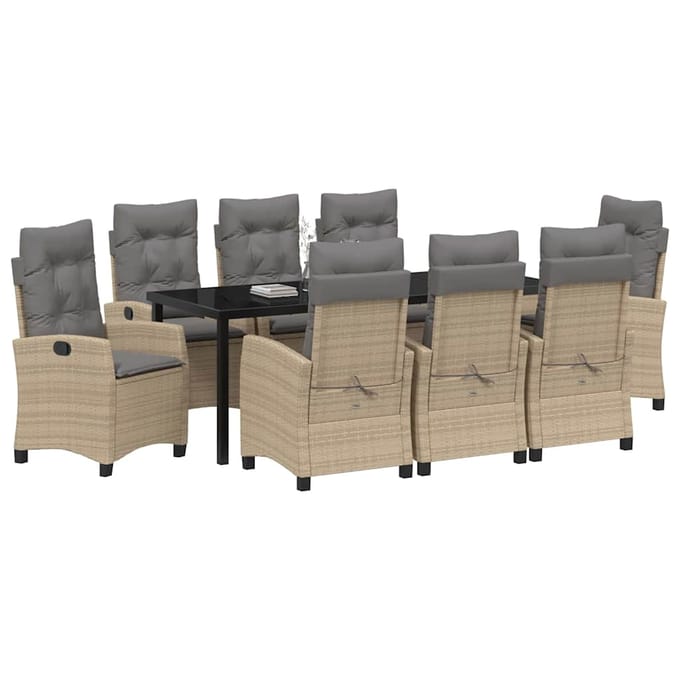 vidaXL - Tuin - Eettafel - Set - 9 - st - Beige - poly - rattan
